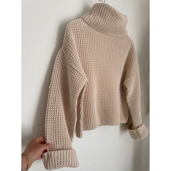 Free People Waffle Chunky Knit Oversized Cropped Sweater, XS - Picture 3 of 8